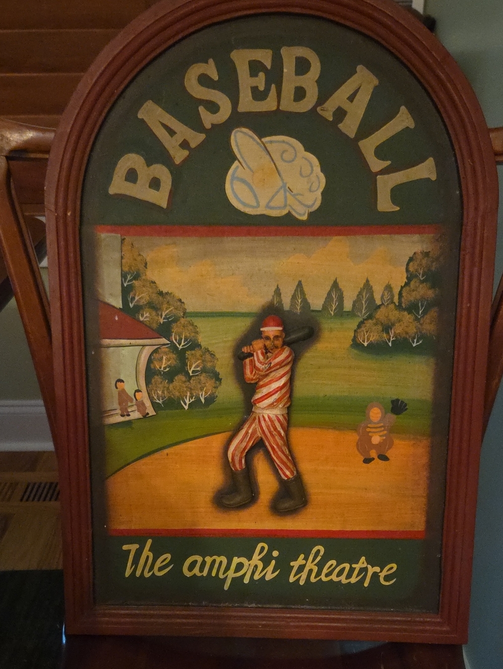 Source Unknown Baseball Vintage-Style Wall Art in Green, Red, Yellow, Brown